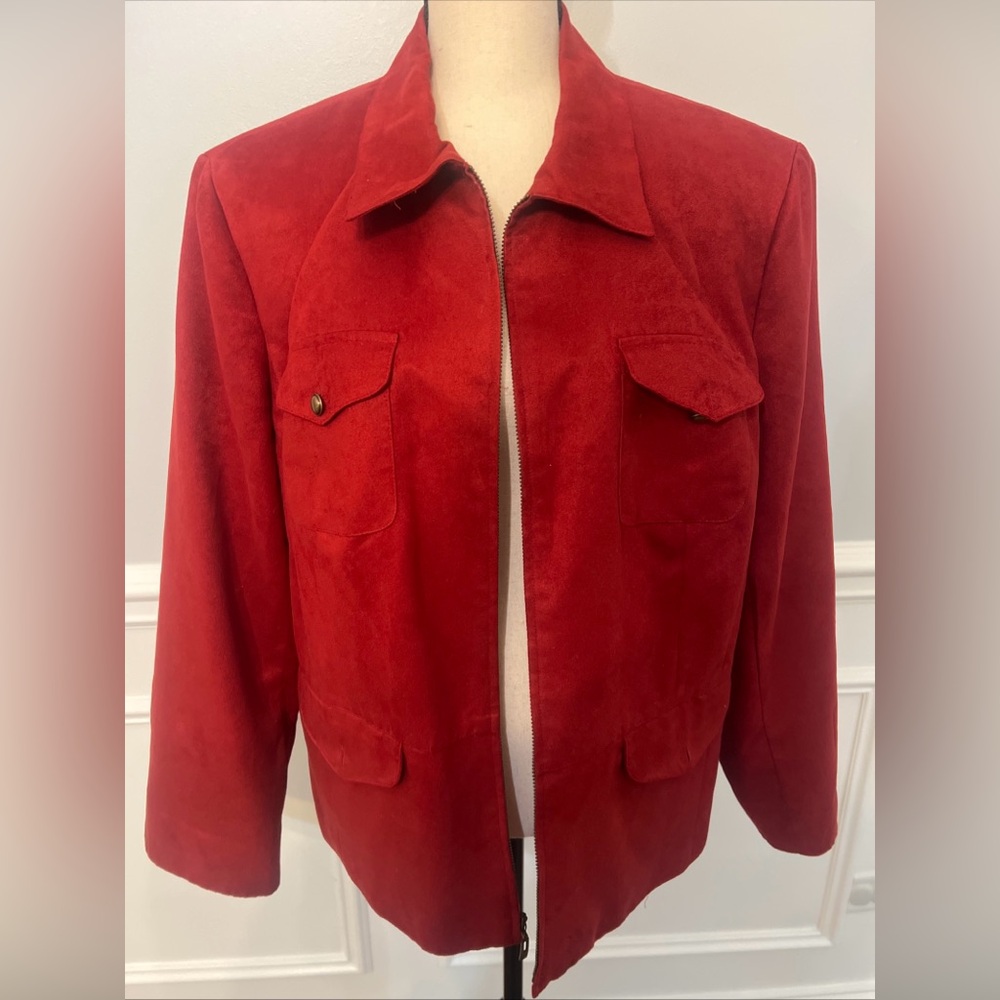 Evan-Picone Women’s Faux Suede Red Zip Up Fall Jacket Size 18W
